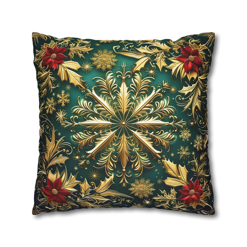 Christmas Snowflake Pillow Cover, Elegant Emerald Green and Gold Design, Luxury Cushion Cover