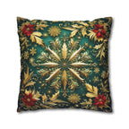 Christmas Snowflake Pillow Cover, Elegant Emerald Green and Gold Design, Luxury Cushion Cover
