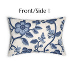 Chinoiserie Blue White Floral Lumbar Pillow | Elegant Pottery Pattern Accent Cushion