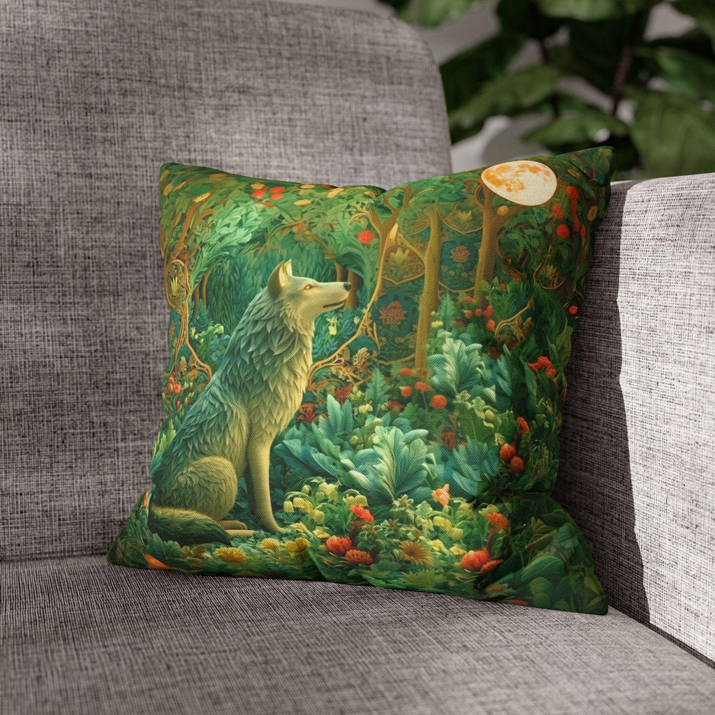 William Morris Inspired Pillow Cover: Full Moon Woodland Wolf Design