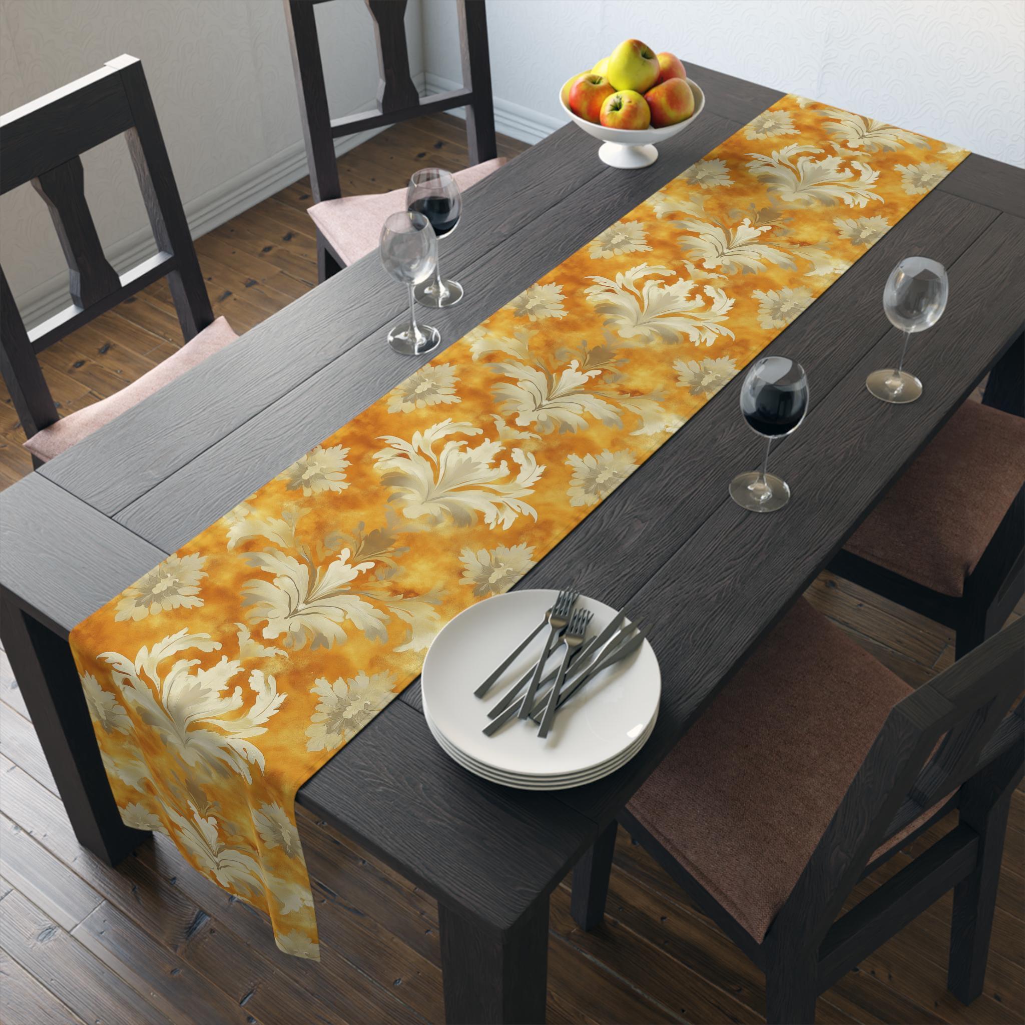 Damask Table Runner, Pumpkin Spice Fall Decor, Elegant Dining Accent