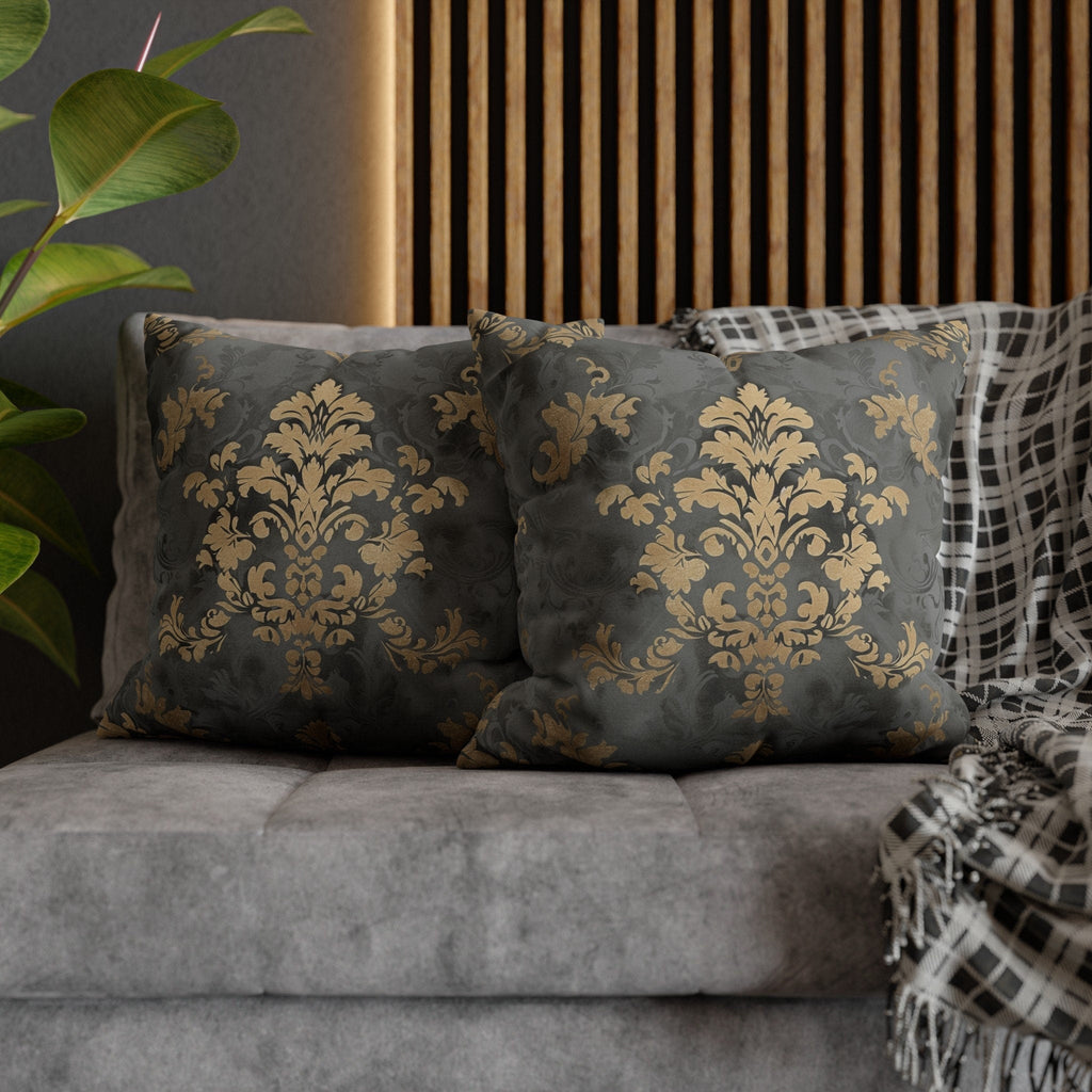 Gold Floral Damask Pillow Cover: Elegant Grey Decor