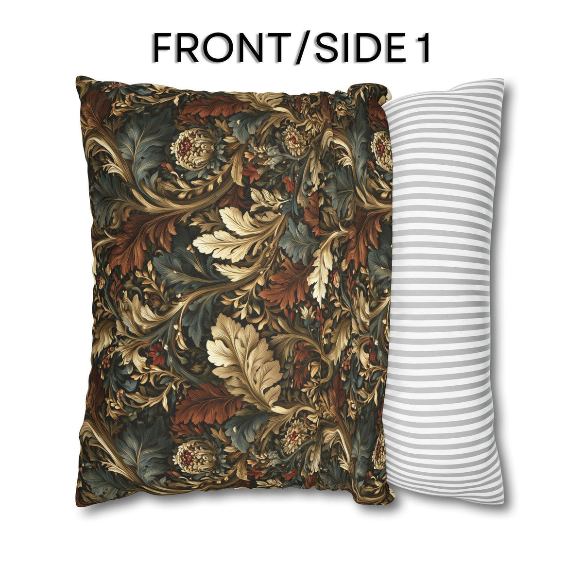 Fall Leaves Pattern Pillow Cover: Vintage Botanical Accent Cushion in Rust, Blue, and Cream