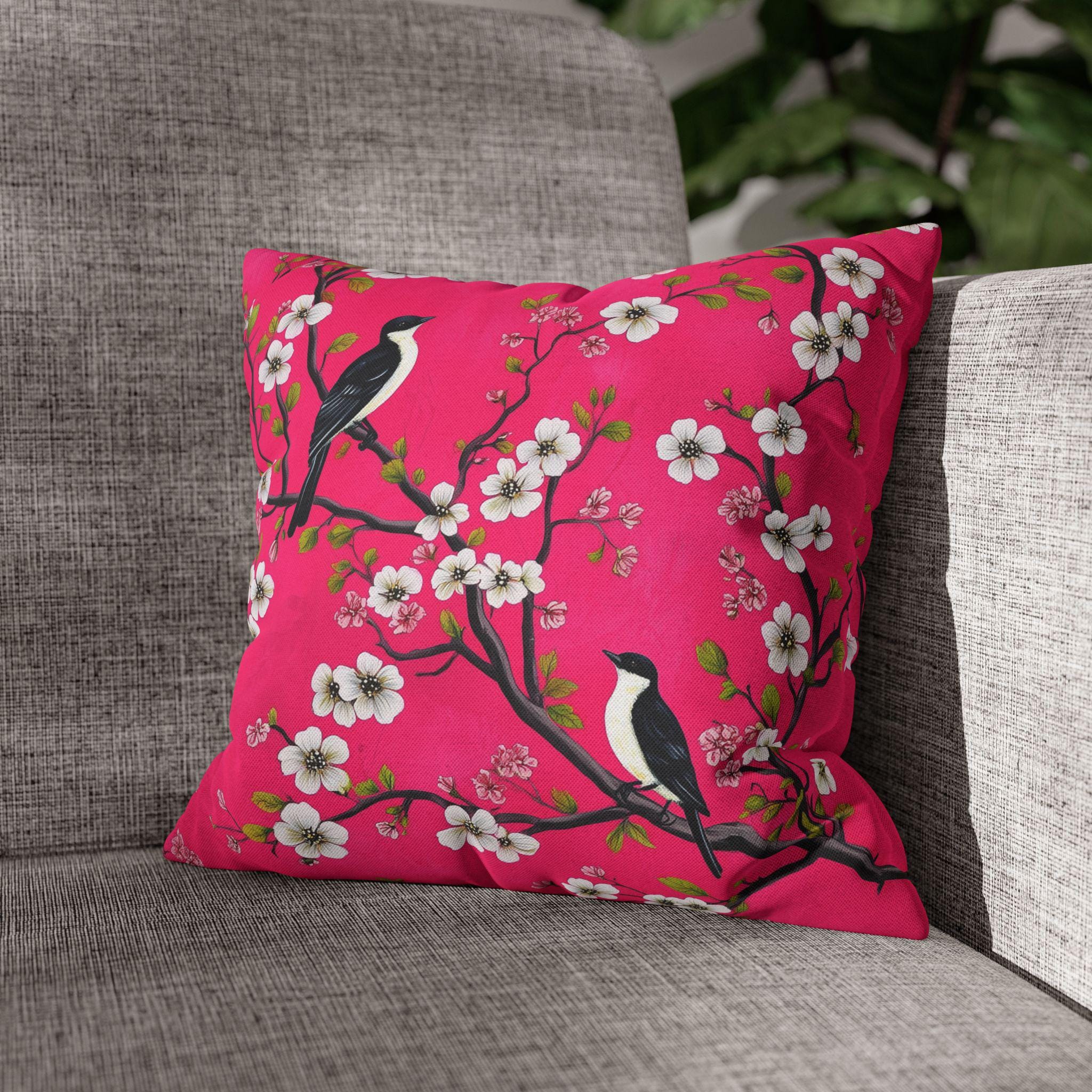Chinoiserie Magenta Bird Pillow Cover: Vibrant Botanical Accent for Eclectic Decor
