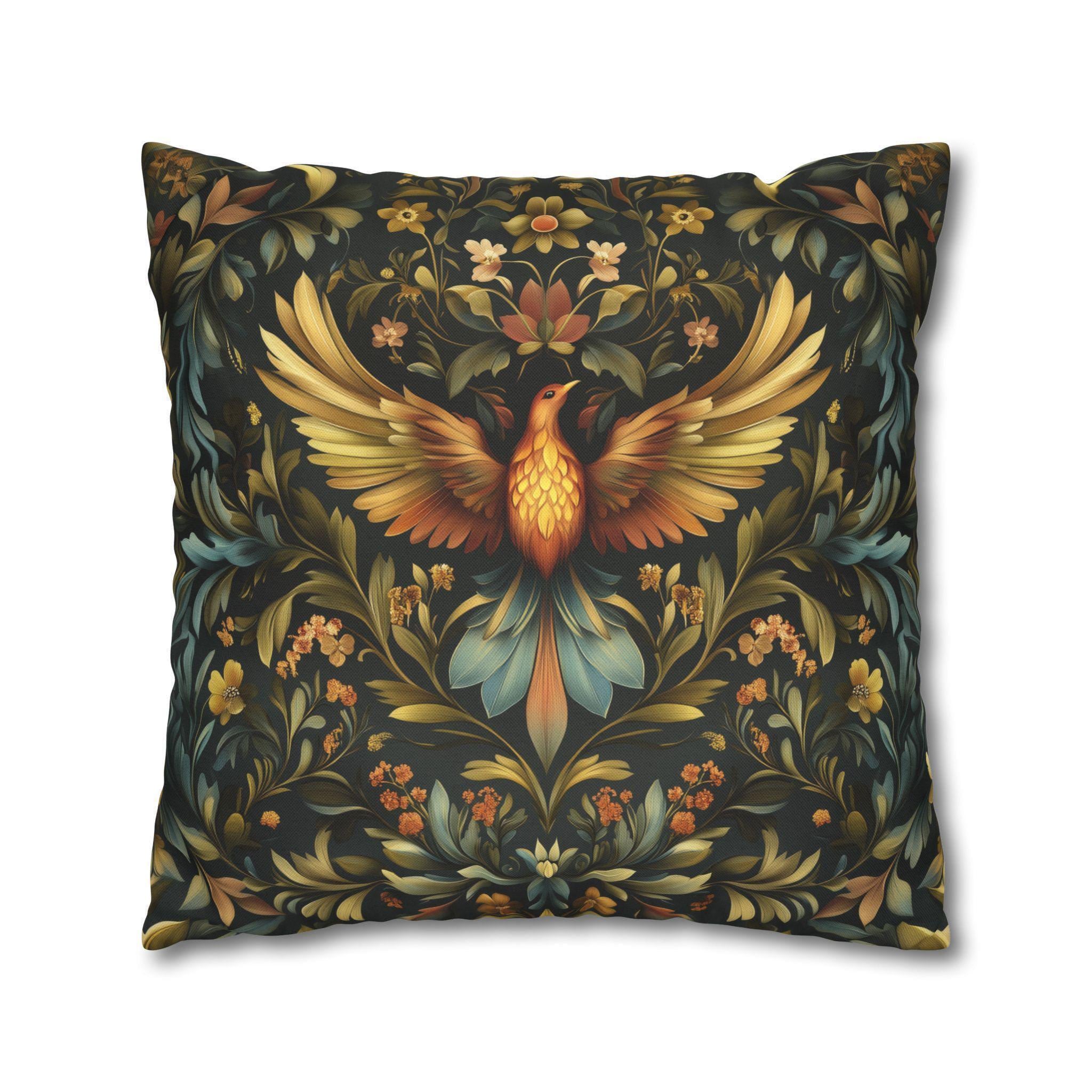 William Morris Phoenix Pillow Cover: Majestic Firebird Arts and Crafts Decorative Accent