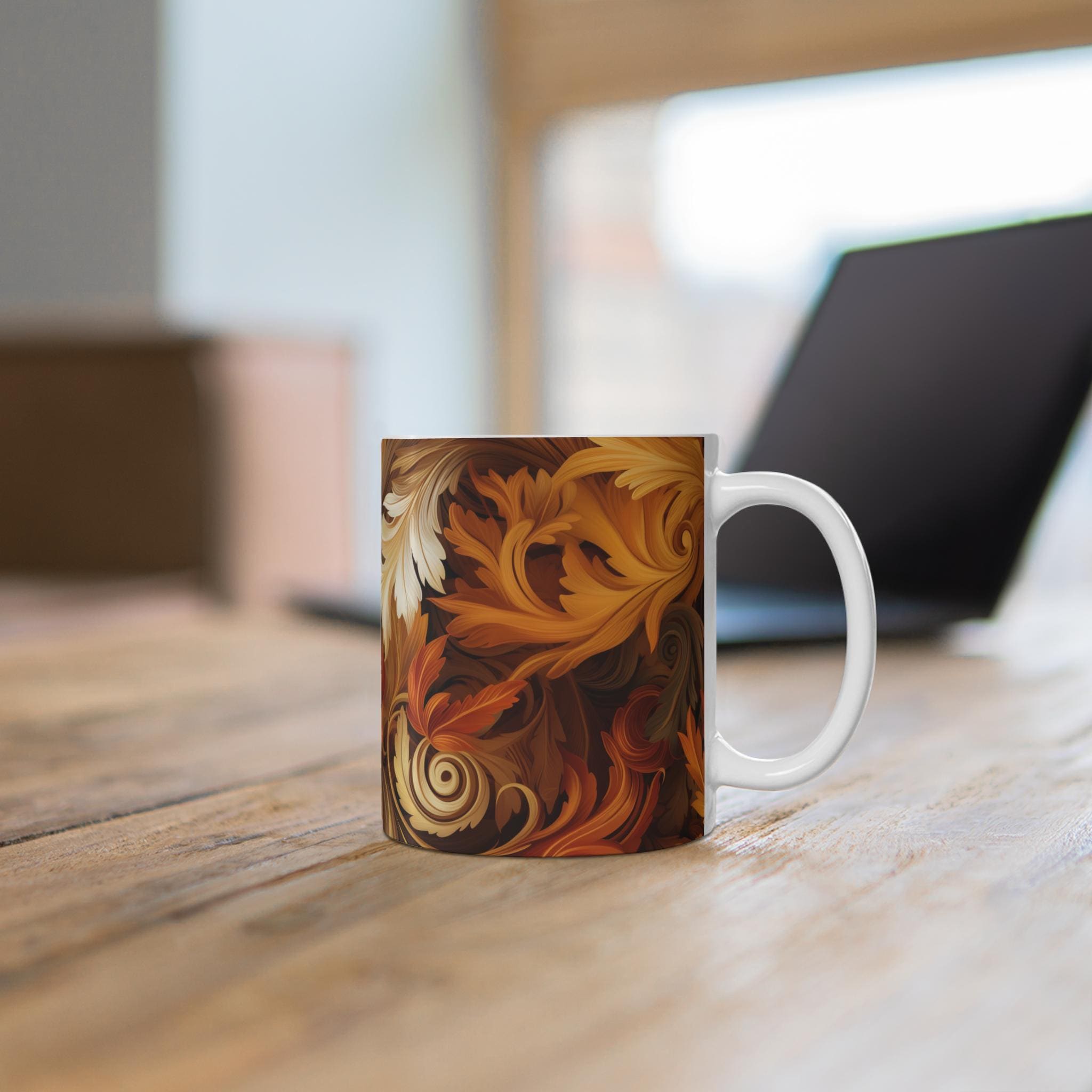 Autumn Leaves Swirling Ceramic Mug, Fall Decor Coffee Cup