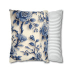 Elegant Chinoiserie Blue Floral Pillow Cover: Porcelain-Inspired Off-White