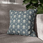 Elegant Fleur de Lis Pillow Cover: French Chateau Diamond Lattice Pattern in Soft Blue-Gray