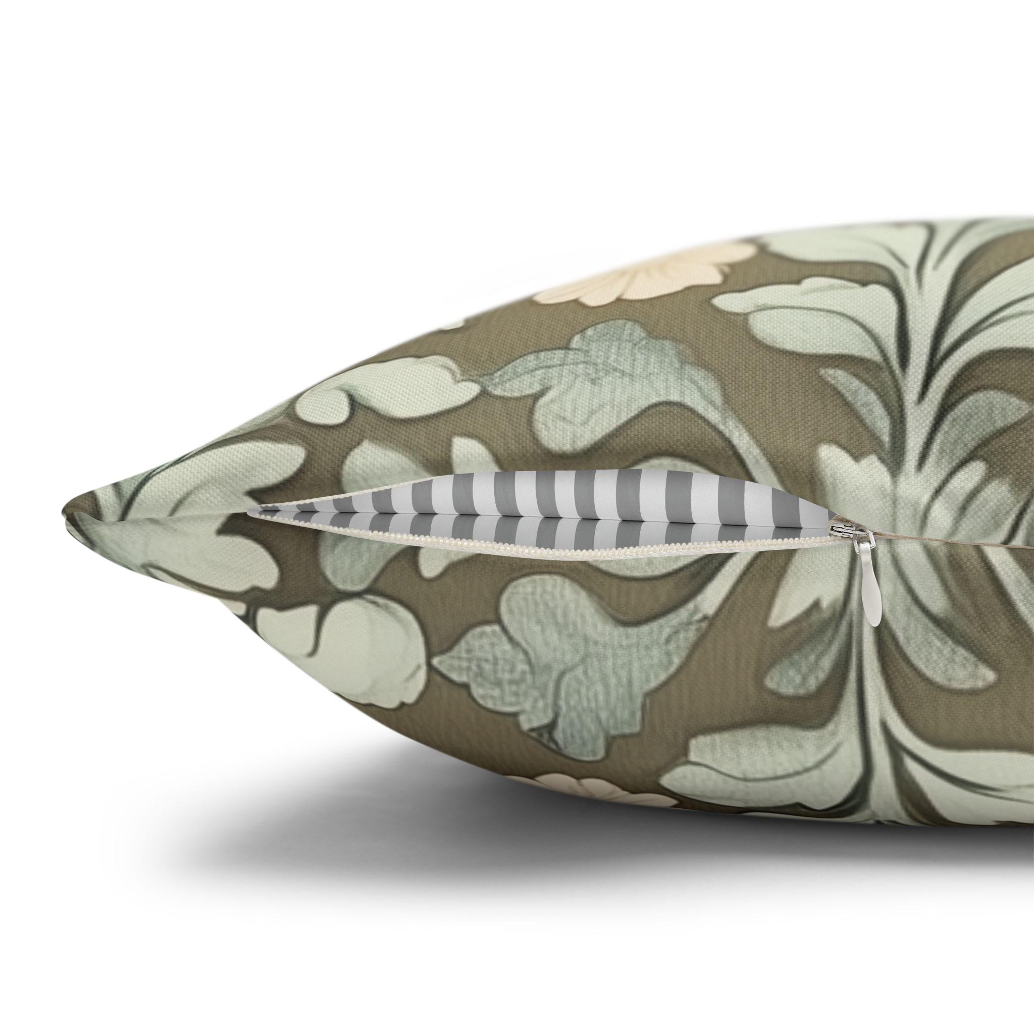 William Morris Inspired Botanical Pillow Cover: Sage, Cream & Peach Floral Pattern Cushion Case