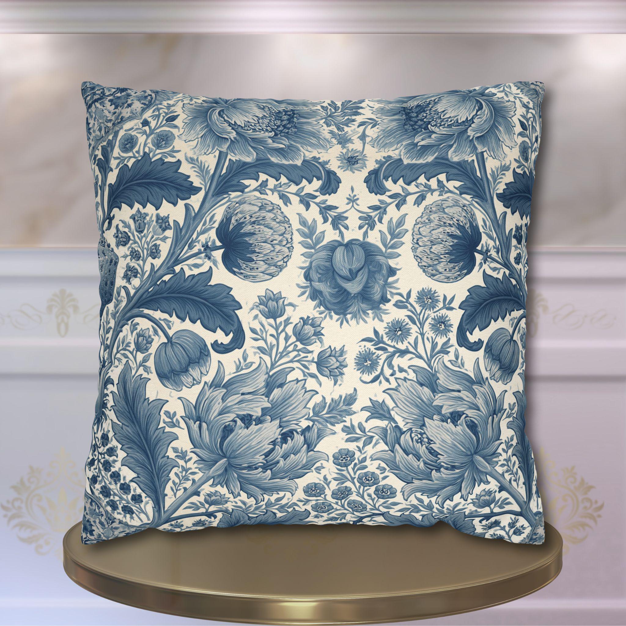 Botanical Toile Pillow Cover: Blue and Cream Vintage Style French Country Decor