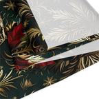 Emerald Green Holiday Table Runner: Gold Snowflakes, Red Poinsettias