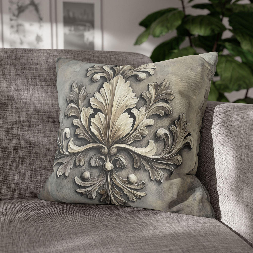 Rococo Inspired Ornamental Pillowcase, Ancanthus Leave Beige Cream Design, Luxury Home Decor