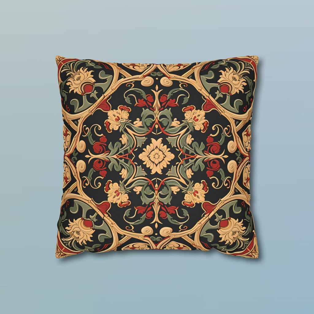 Renaissance Floral Pillow Cover: Red, Green & Gold on Dark Ground