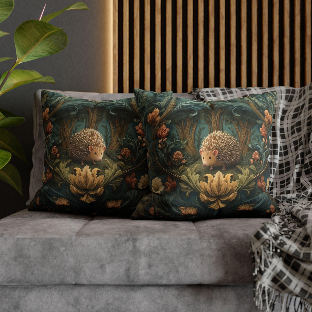 William Morris Inspired Pillow Cover: Woodland Hedgehog Storybook Forest Botanical