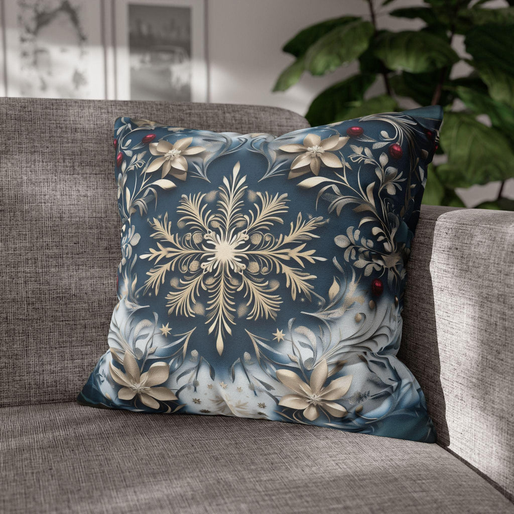 Opulent Golden Snowflake Pillowcase: Festive Winter Decor, Luxurious Square Cushion Cover for Elegant Homes