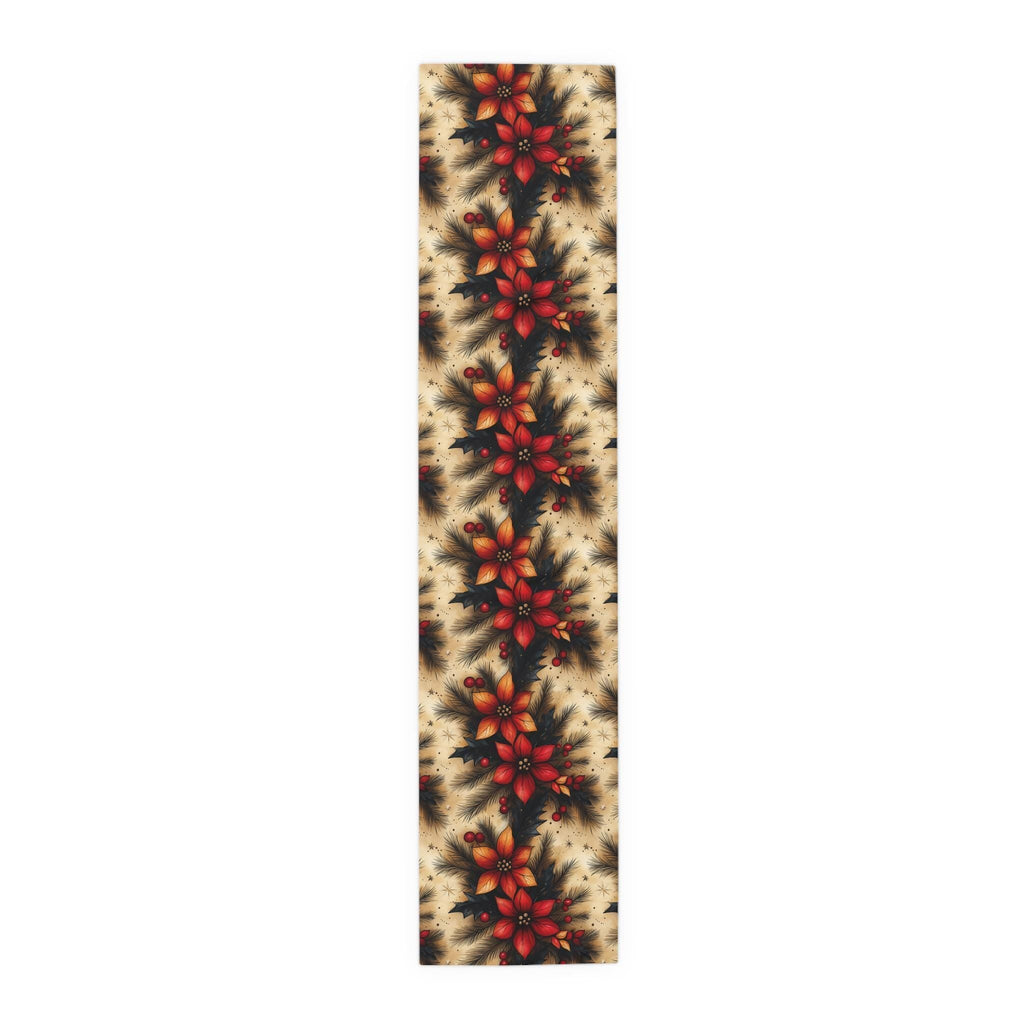 Christmas Poinsettia Table Runner Traditional Red and Green Holiday Festive Home Dining Table Decor