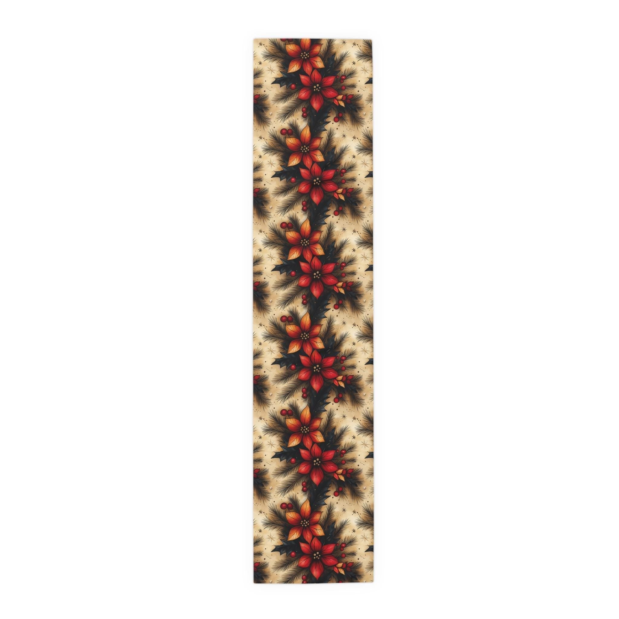 Christmas Poinsettia Table Runner Traditional Red and Green Holiday Festive Home Dining Table Decor