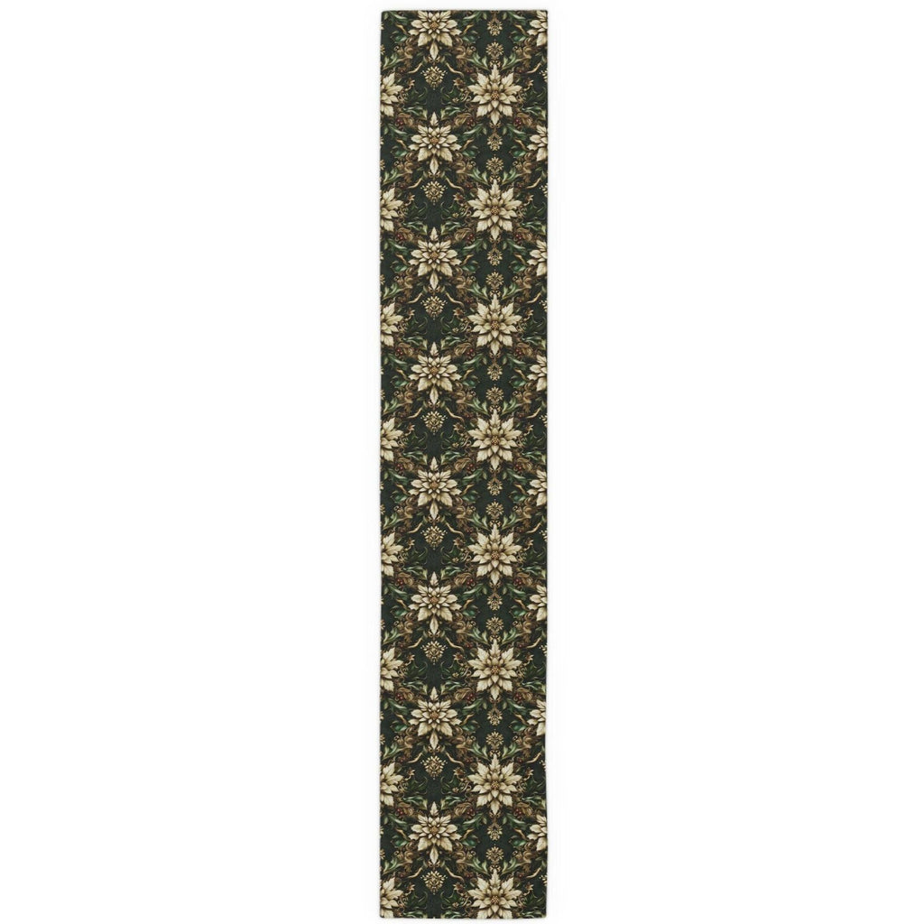 Holiday Poinsettia Table Runner,  Christmas Dining Decor in Red, Green, Gold & Creamy Beige