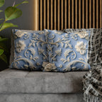 Elegant Chinoiserie Floral Pillow Cover: Soft White & Grey on Powder Blue, Timeless Asian-Inspired Decor