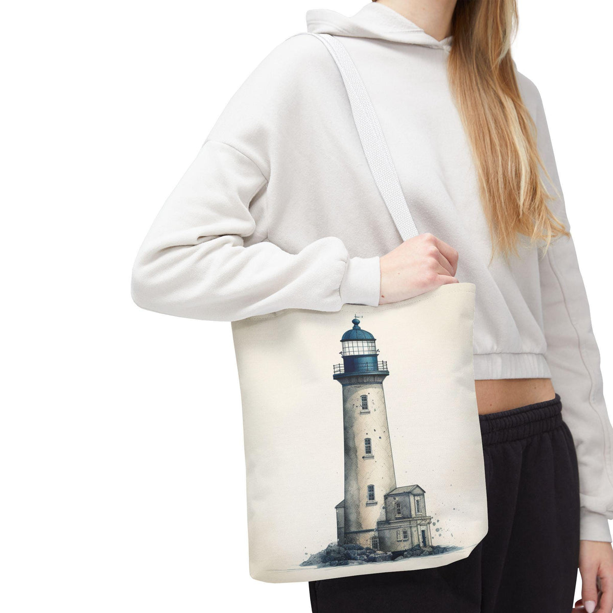 Coastal Lighthouse Tote: Durable Canvas Beach Bag in Blue - Nautical Carryall (S/M/L Available)