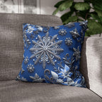 Winter Snowflake Square Pillowcase, Blue Decorative Pillow Cover, Christmas Holiday Home Decor