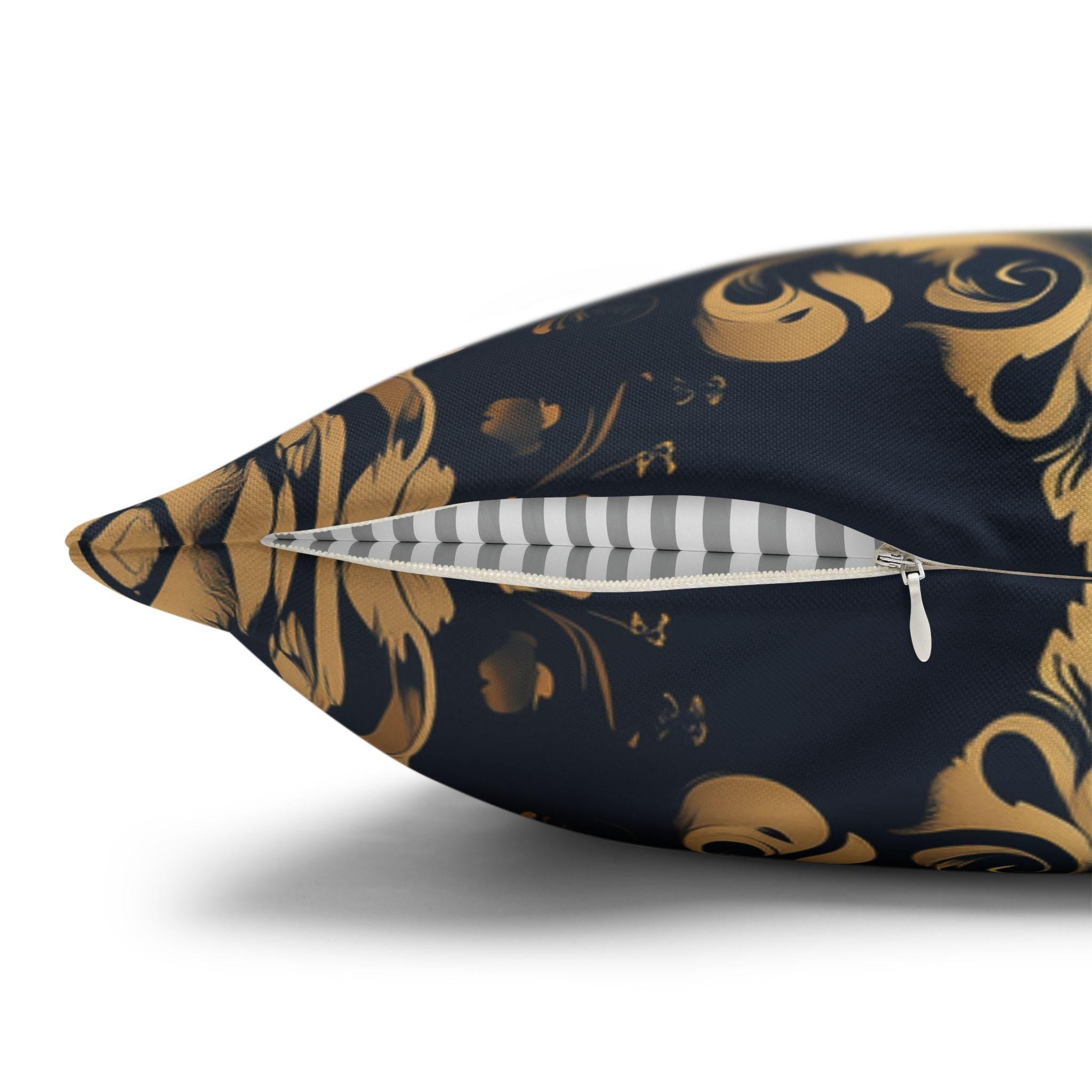 Gold Damask Medallion Pillow Cover: Elegant Navy Glam Decor