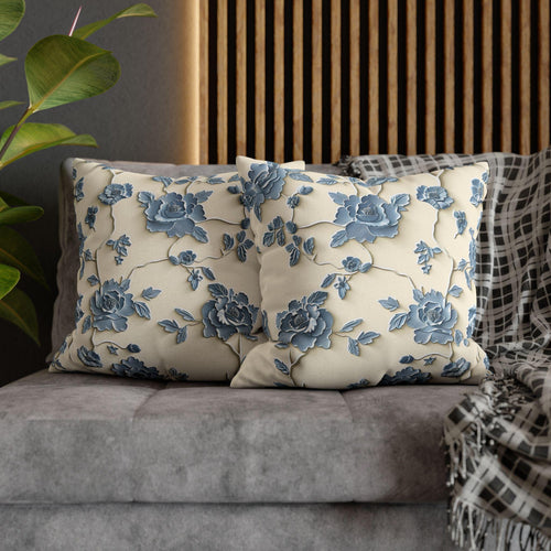 Chinoiserie Pillow Cover: Blue Peony Floral Design