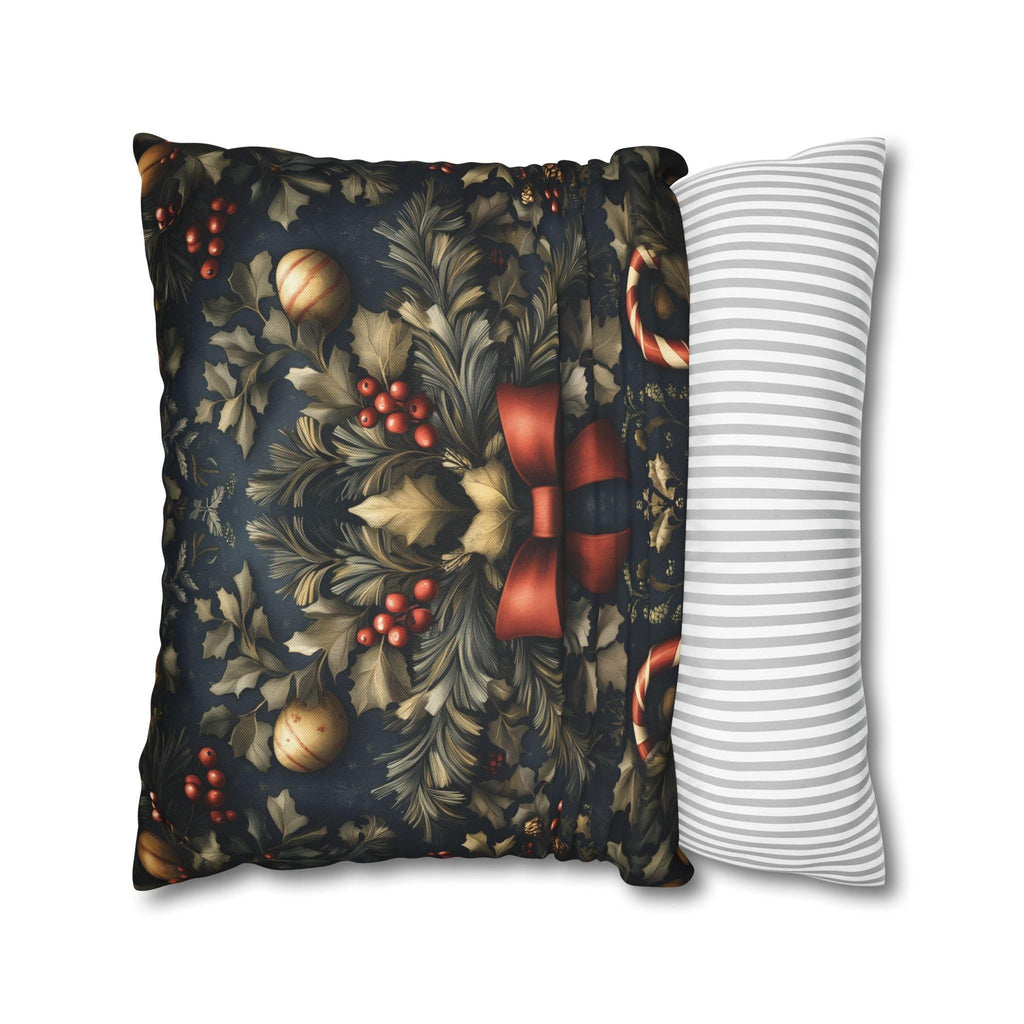 Midnight Holiday Pillow Cover: Morris-Style Christmas Theme in Navy, Gold & Red