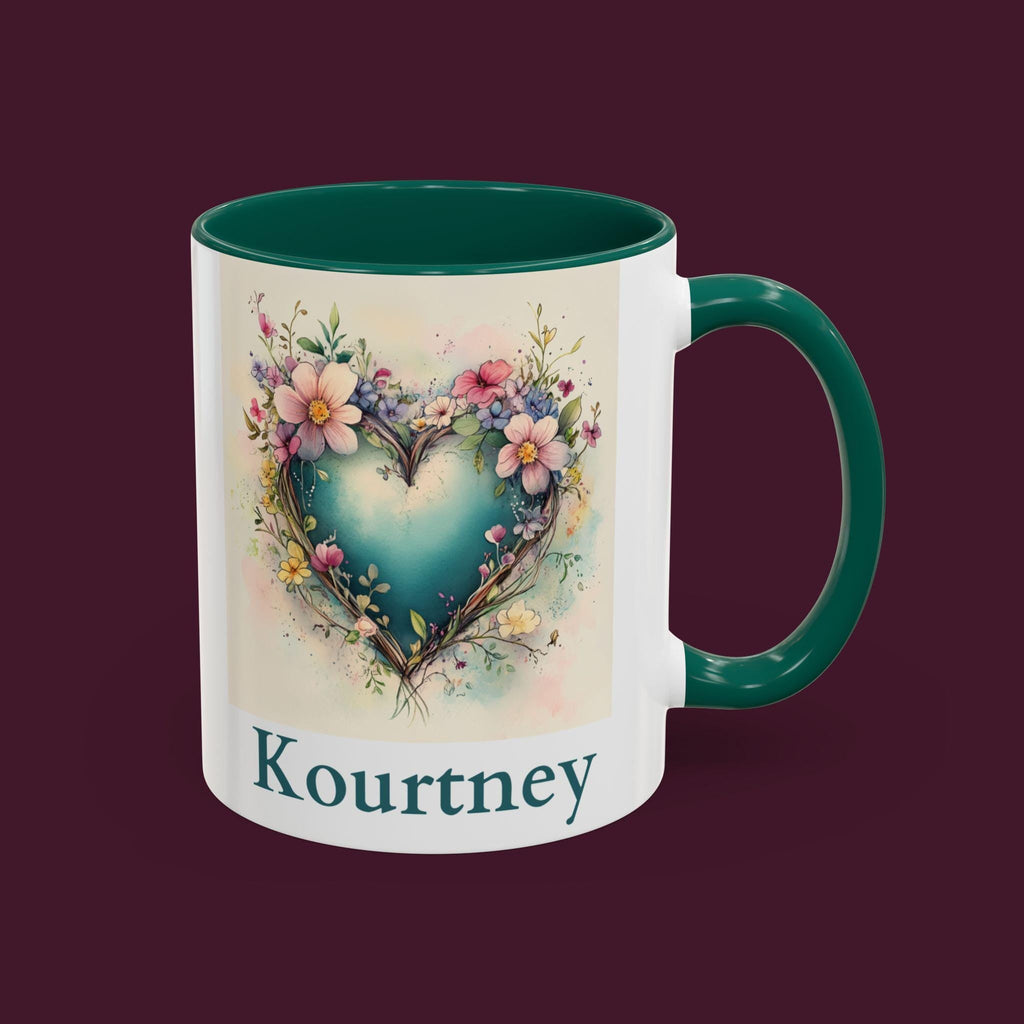 Personalized Floral Heart Mug: Watercolor Valentine's Gift, Custom Name