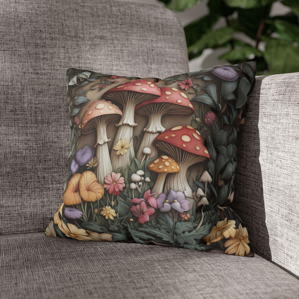 Whimsical Mushroom Pillow Cover: William Morris Inspired Forest Botanical Art Cushion Case