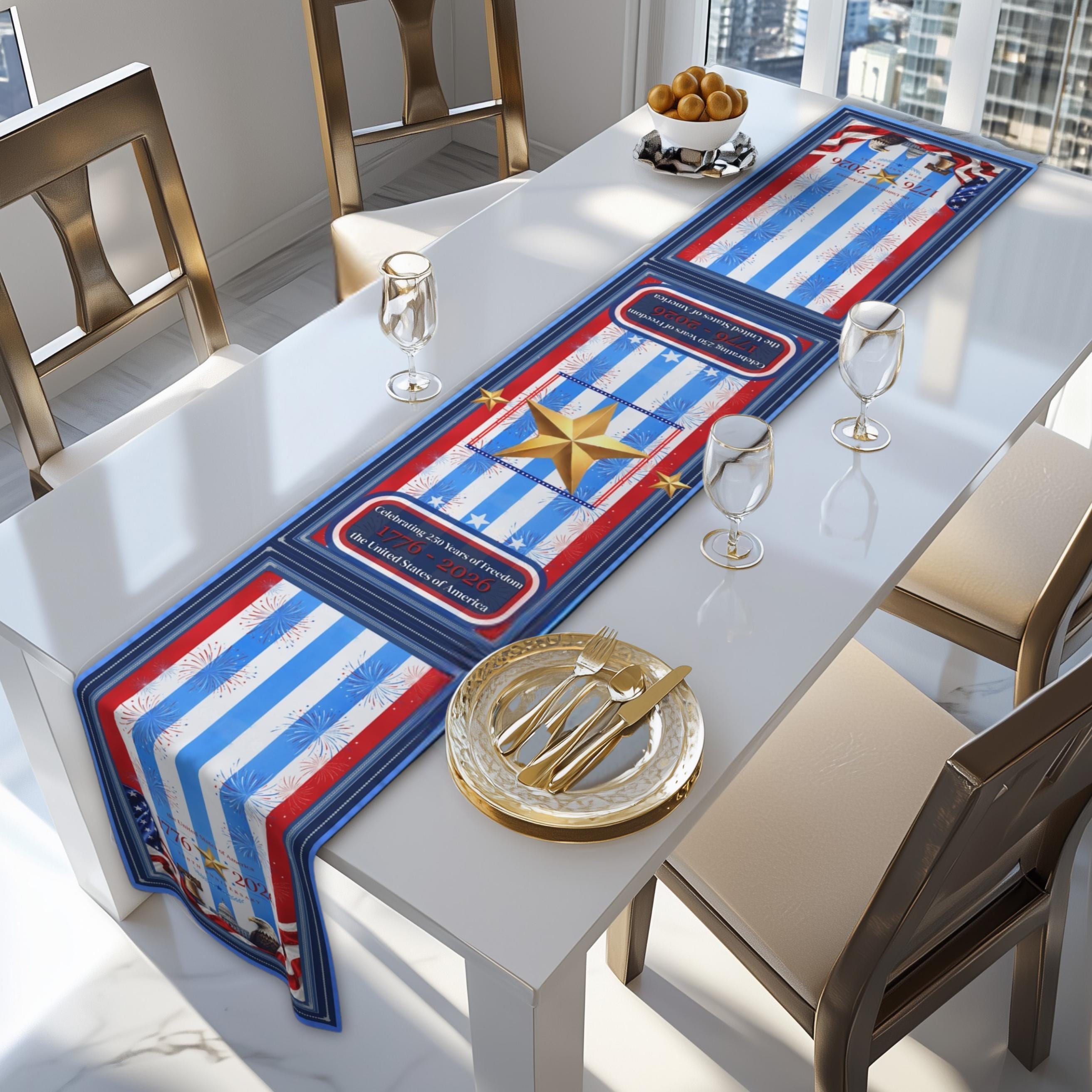 Patriotic Striped Table Runner: America 250th Anniversary Limited Edition