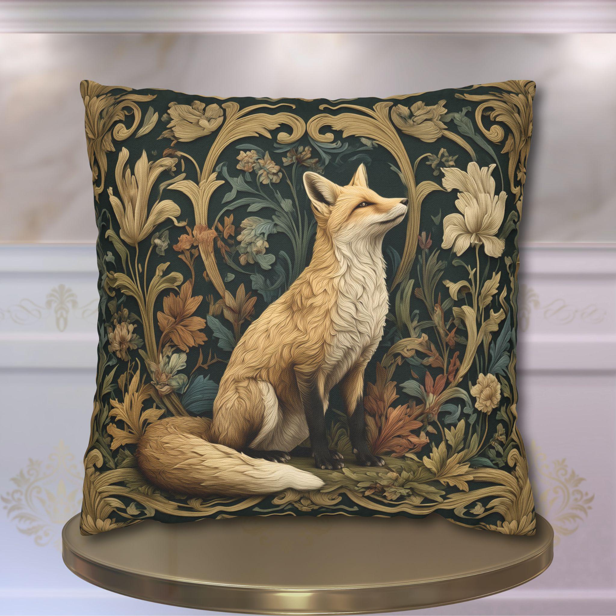 William Morris Fox Pillow Cover: Woodland Botanical Arts & Crafts Decor