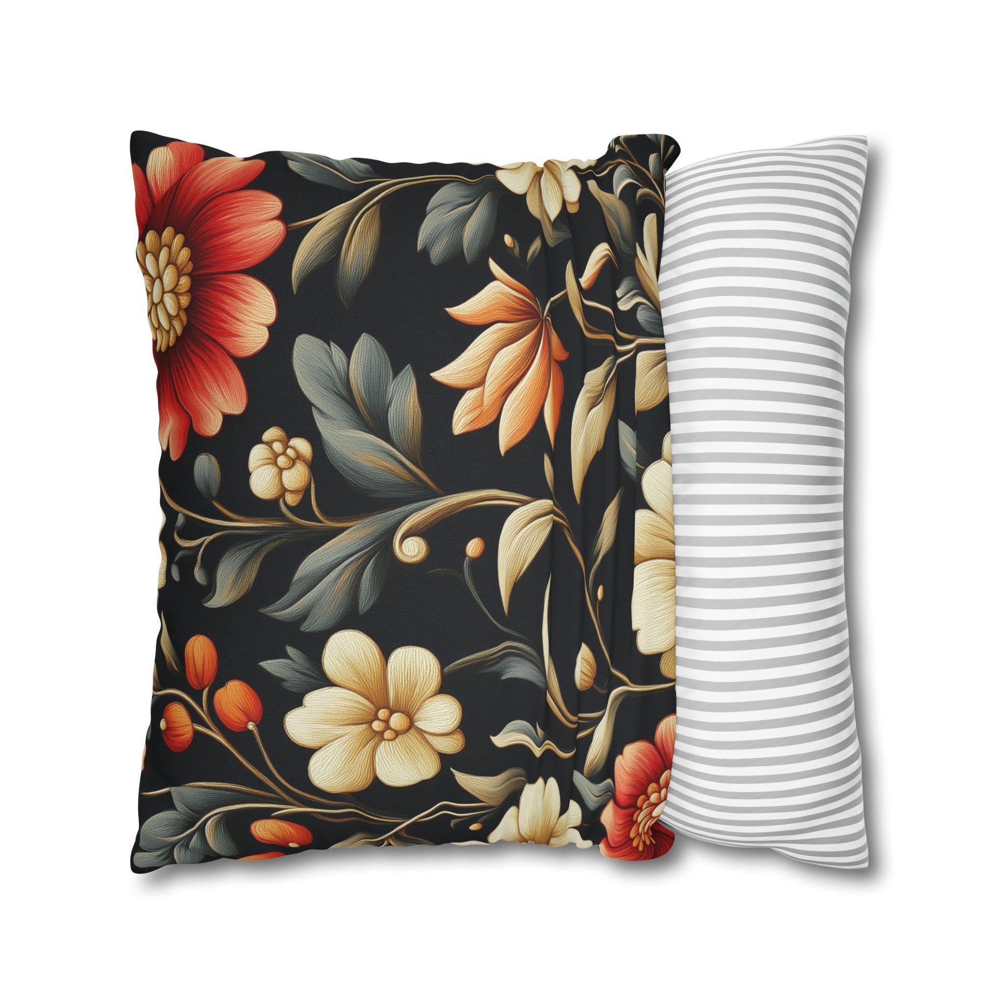 Botanical Autumn Pillow Cover, Vintage Style Floral Design