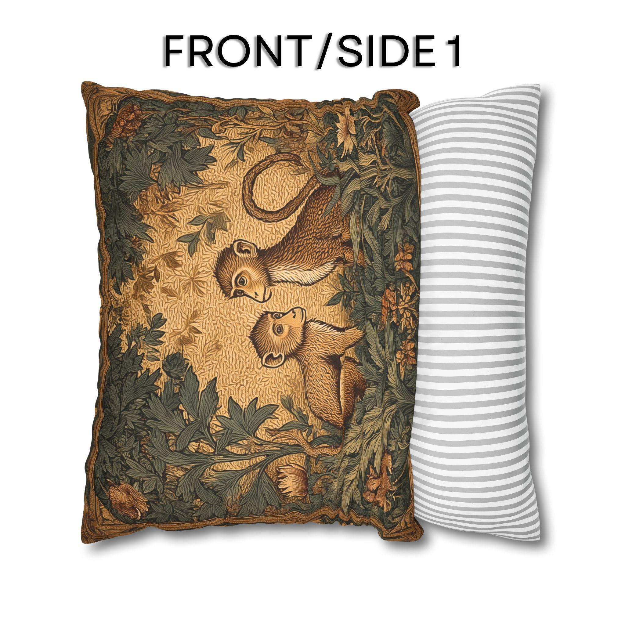 William Morris Style Throw Pillow Cover:  Monkey Jungle Botanical Design