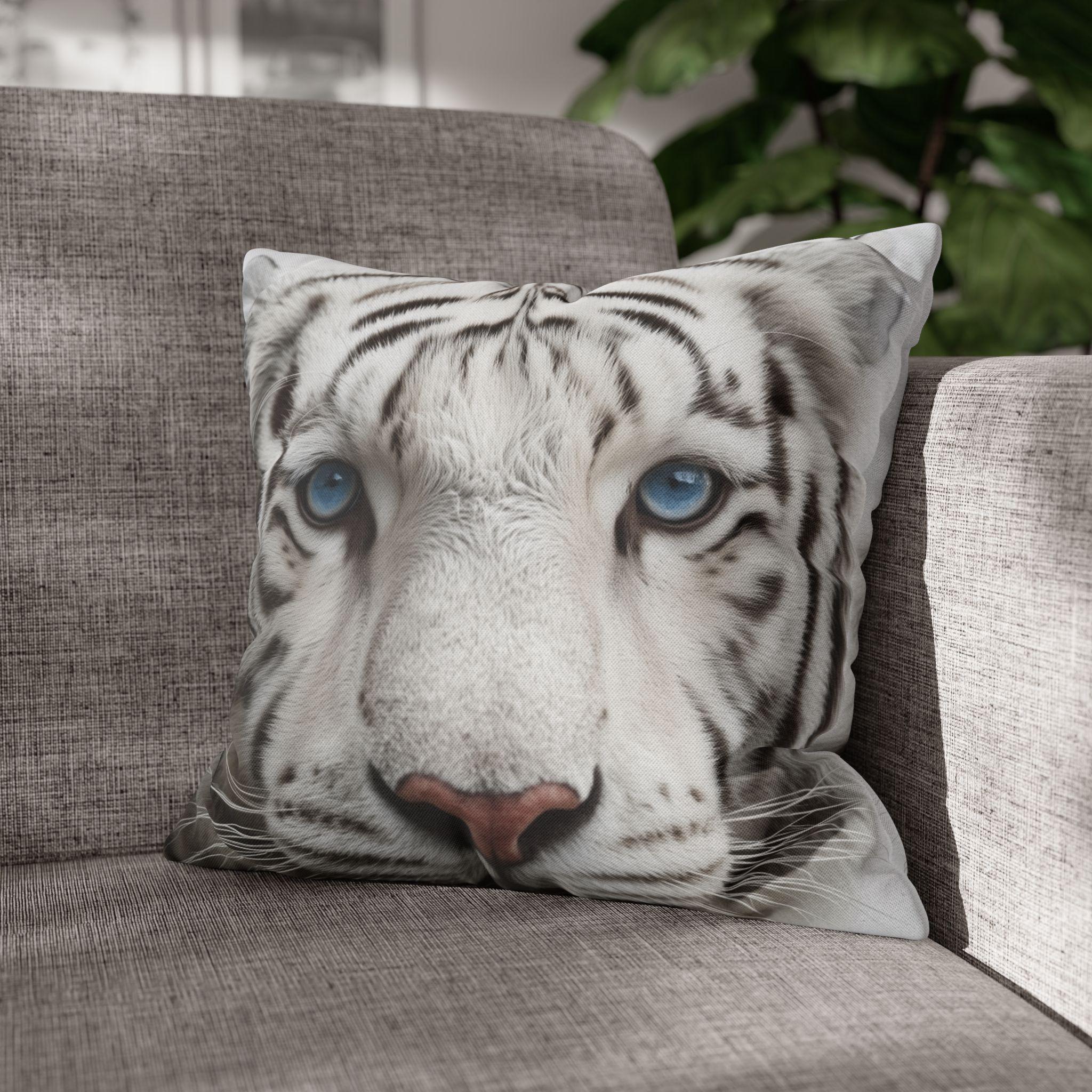 White Tiger Pillow Cover: Bold Wildlife Accent Cushion, Jungle Safari Decor