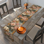 William Morris Inspired Botanical Table Runner: Dusty Rose, Sage, Ochre Autumn Accent