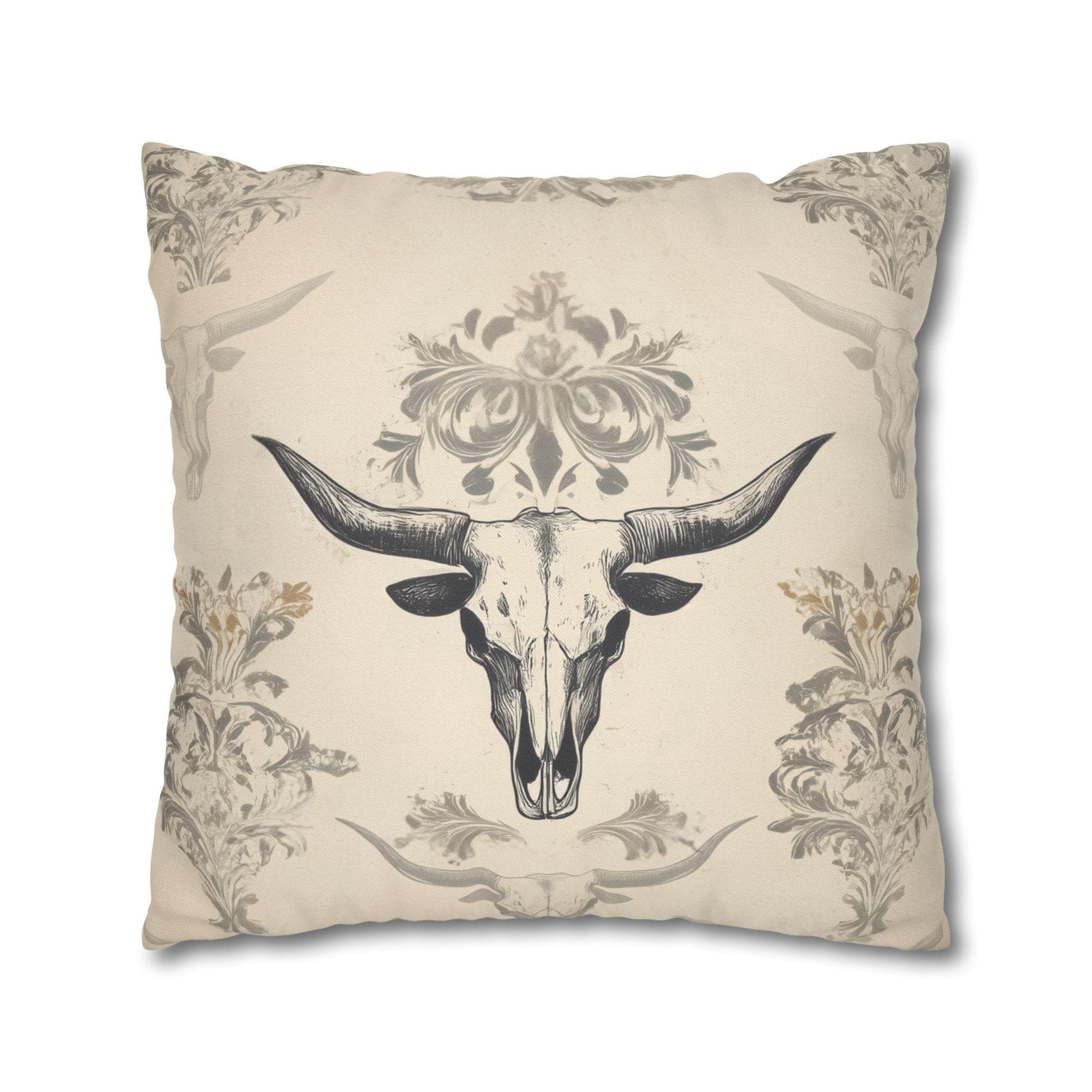 Southwestern Longhorn Skull Pillow Cover: Rustic Western Ranch Decor Accent for Country Living