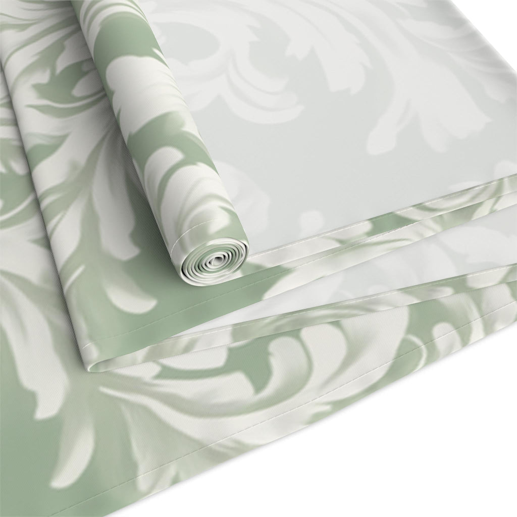 Elegant Muted Green Damask Table Runner: Timeless Floral Design for Weddings, Dining & Home Decor