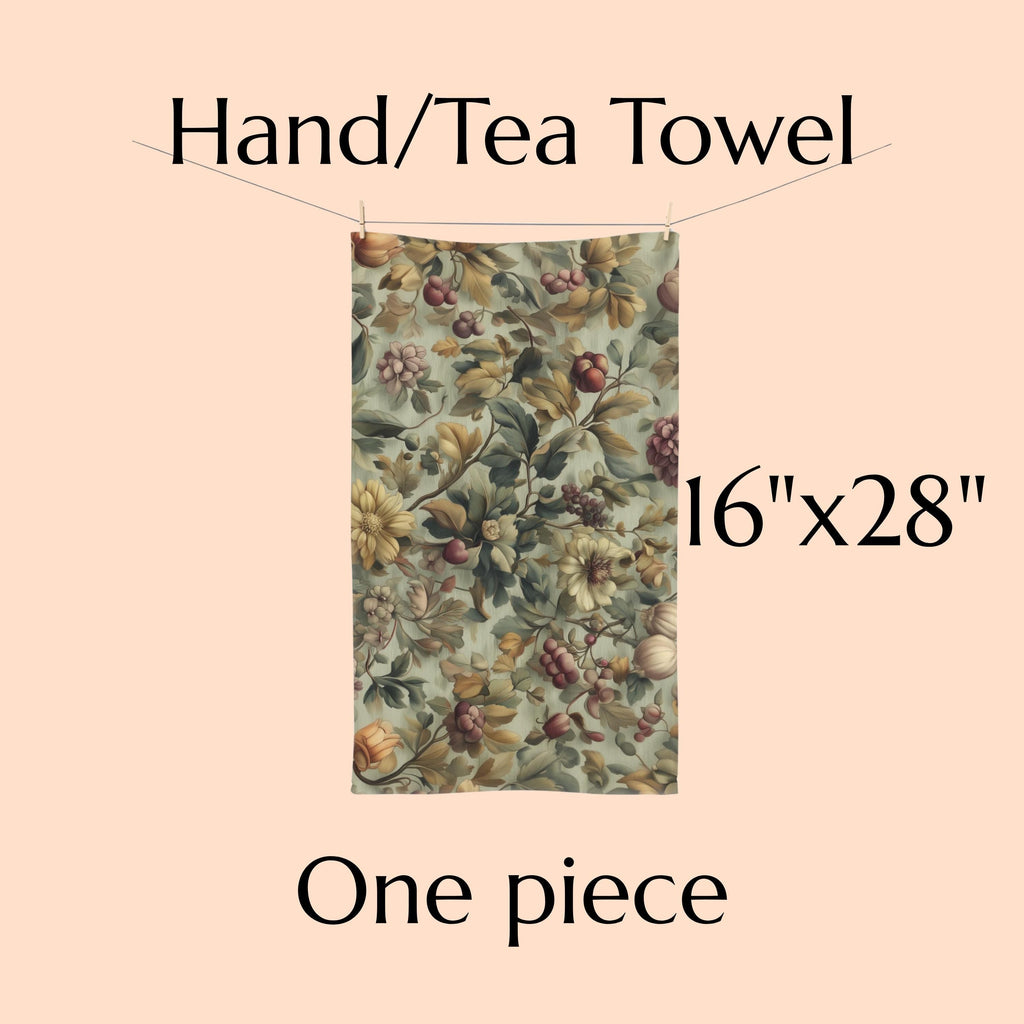 William Morris Inspired Fall Botanical Hand Towel: Sage Mint, Wine, Wheat