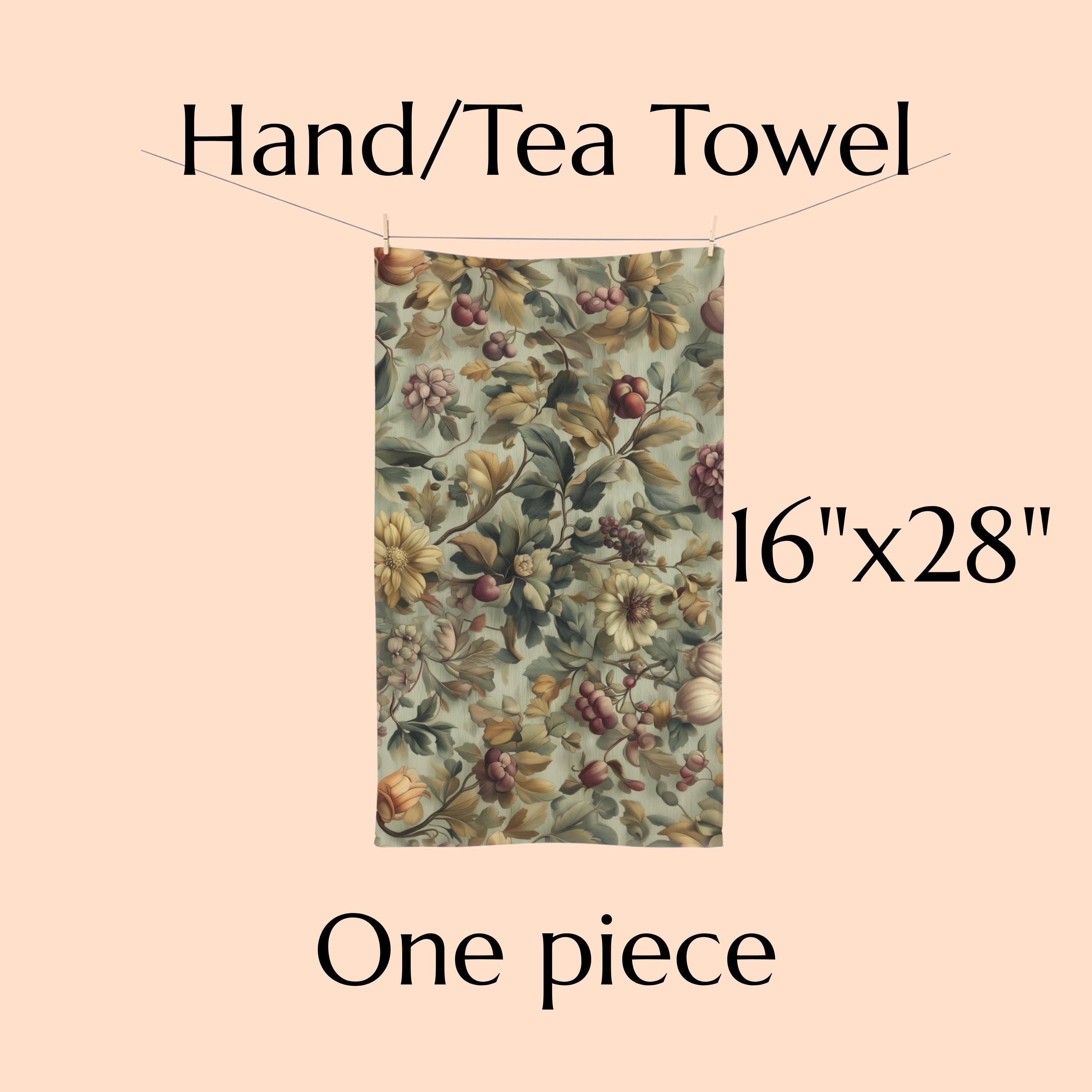 William Morris Inspired Fall Botanical Hand Towel: Sage Mint, Wine, Wheat