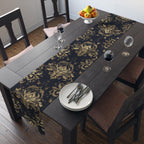 Navy and Gold Damask Table Runner: Elegant Medallion Print Dining Decor