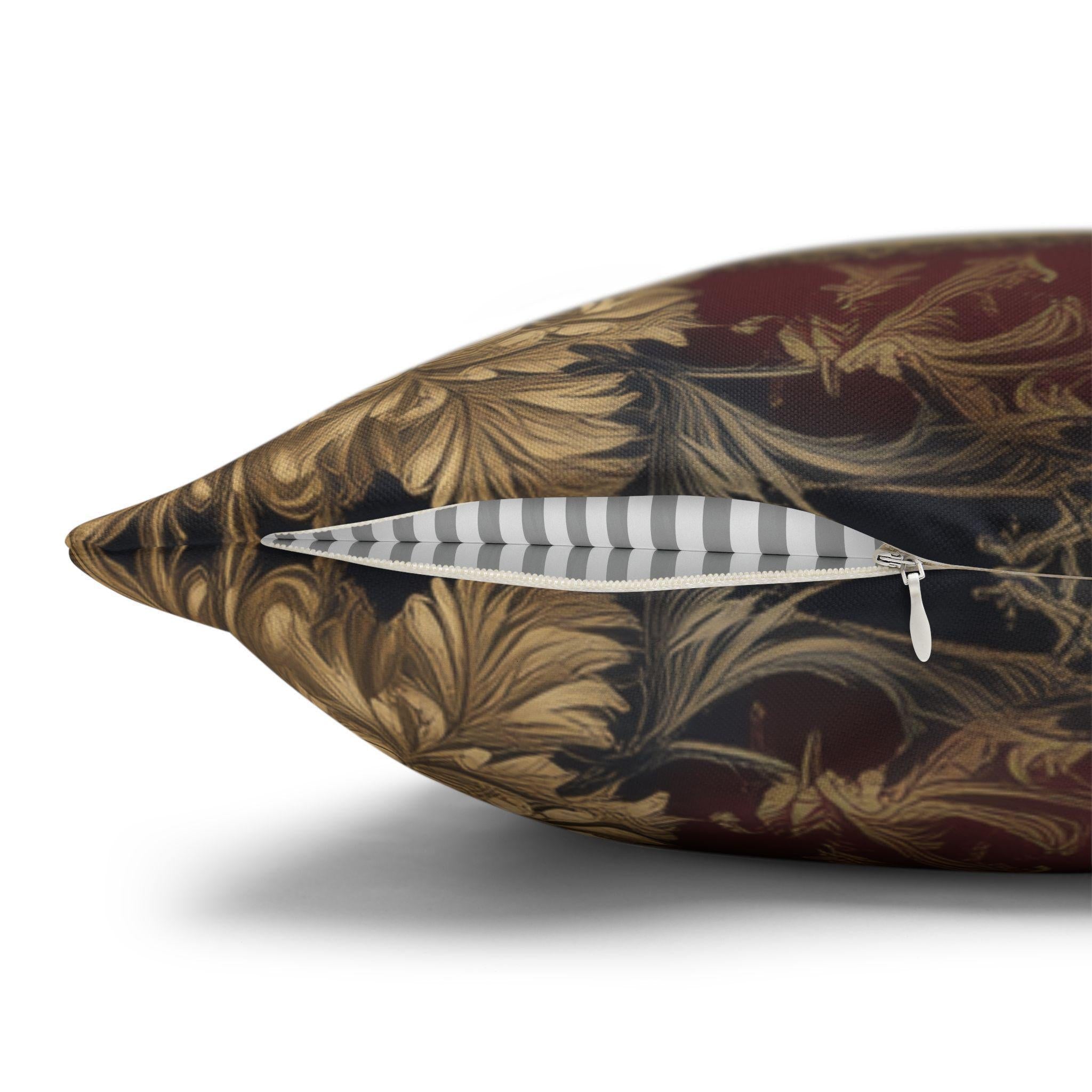 Vintage Inspired Pillow Cover: Gold Floral Burgundy Cushion