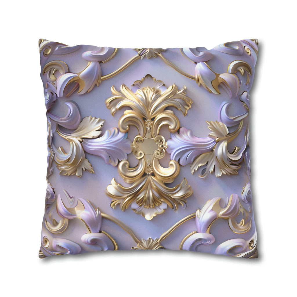 Lavender Rococo Pillow Cover: Gold & White Scrollwork French Elegance Accent Cushion Case