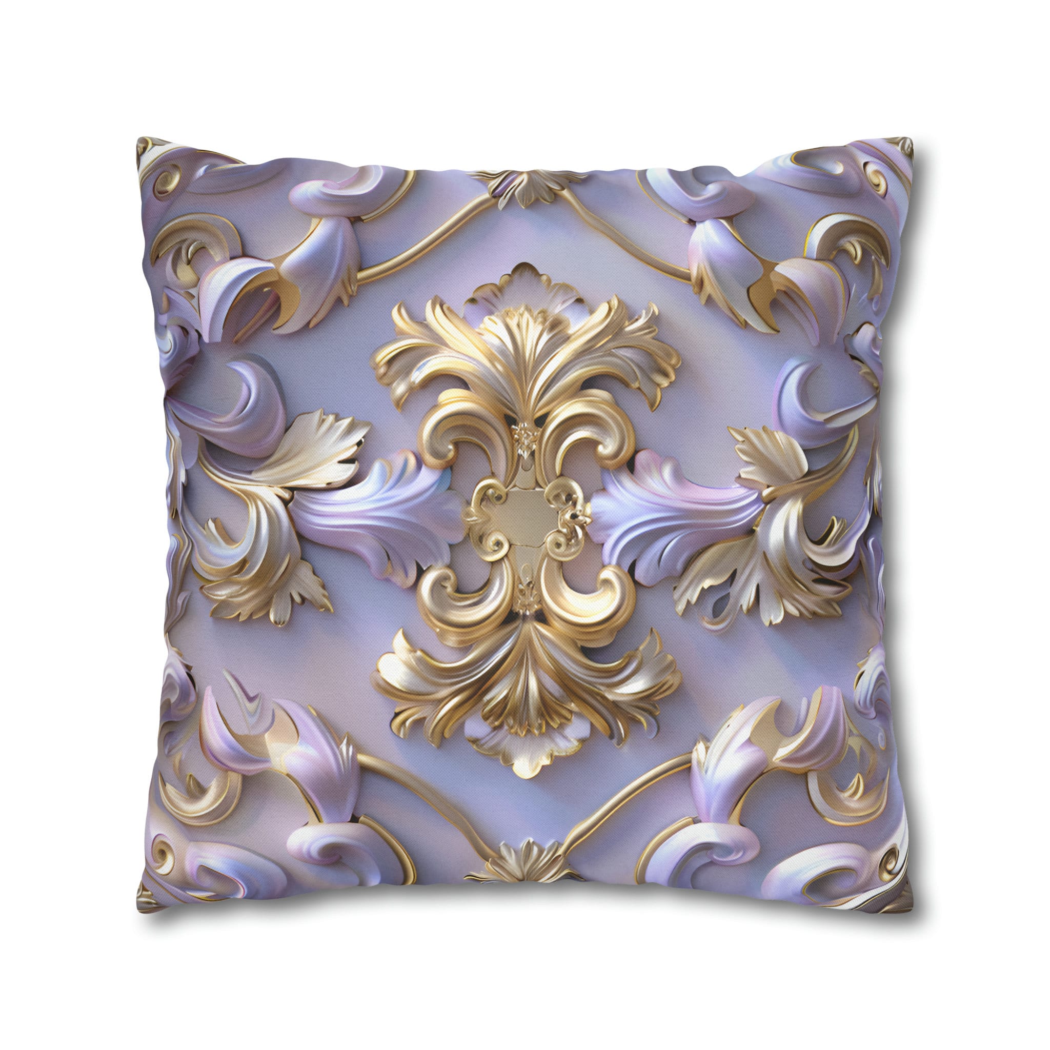 Lavender Rococo Pillow Cover: Gold & White Scrollwork French Elegance Accent Cushion Case