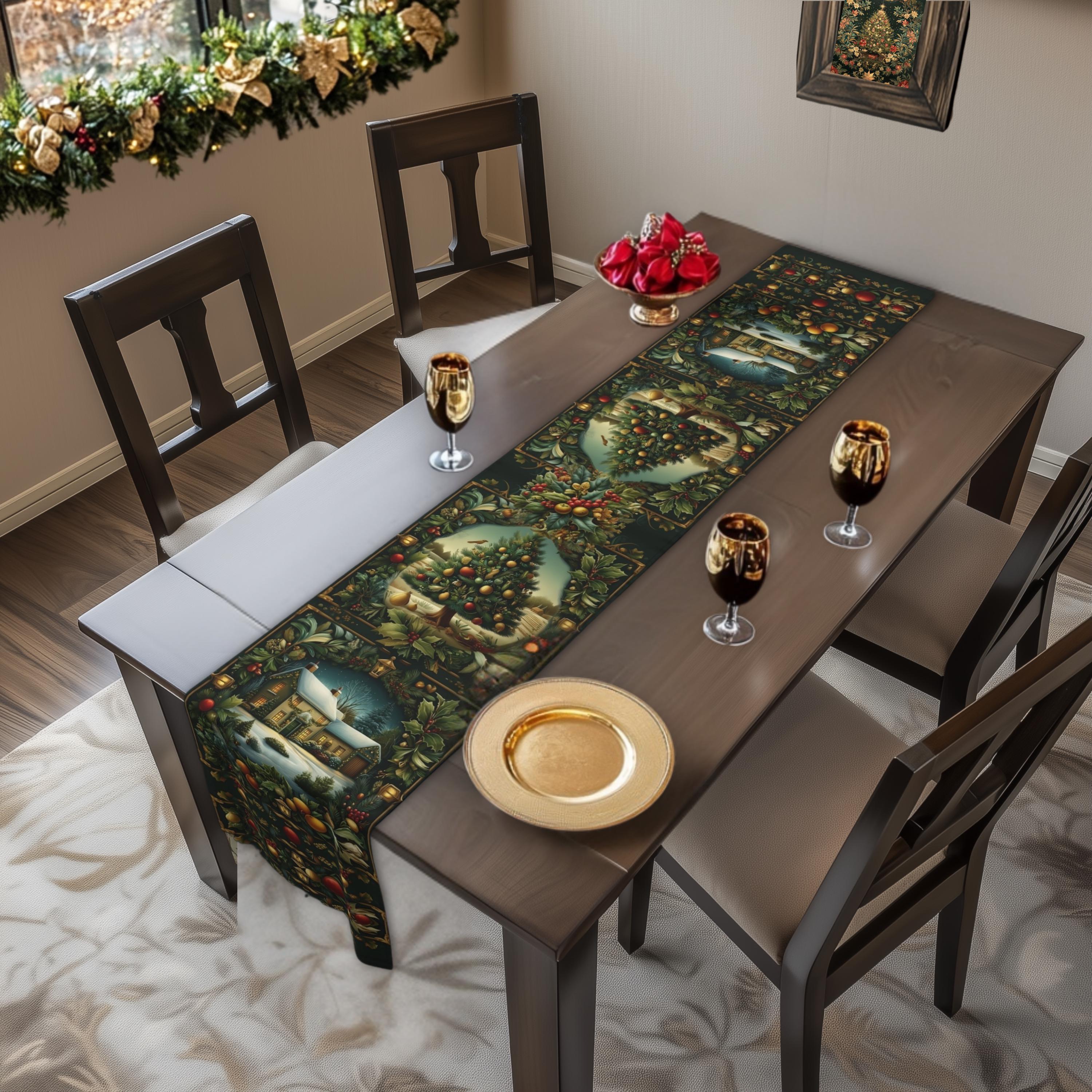 William Morris Christmas Table Runner: Country Farmhouse Winter Harvest