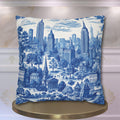 NYC Toile Pillow Cover: Blue & White French Country Urban Design