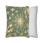 Snowflake Minty Green Square Pillowcase, Elegant Gold and Green Throw Pillow Cover