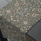William Morris Table Runner: Soft Sage, Taupe, Blush Botanical Print