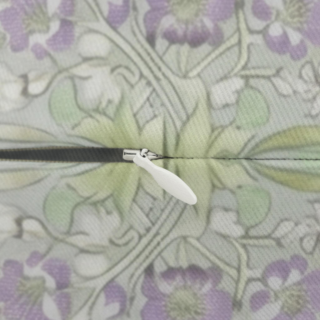 William Morris Inspired Lumbar Pillow: Soft Sage Botanical with Muted Lavender