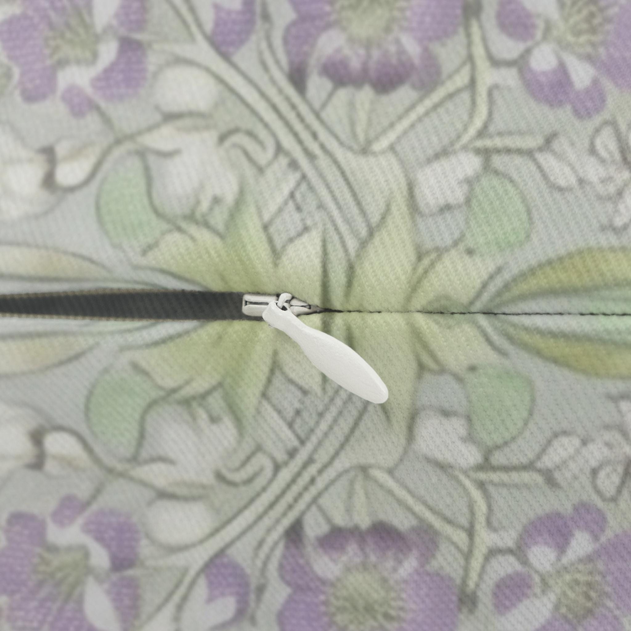 William Morris Inspired Lumbar Pillow: Soft Sage Botanical with Muted Lavender
